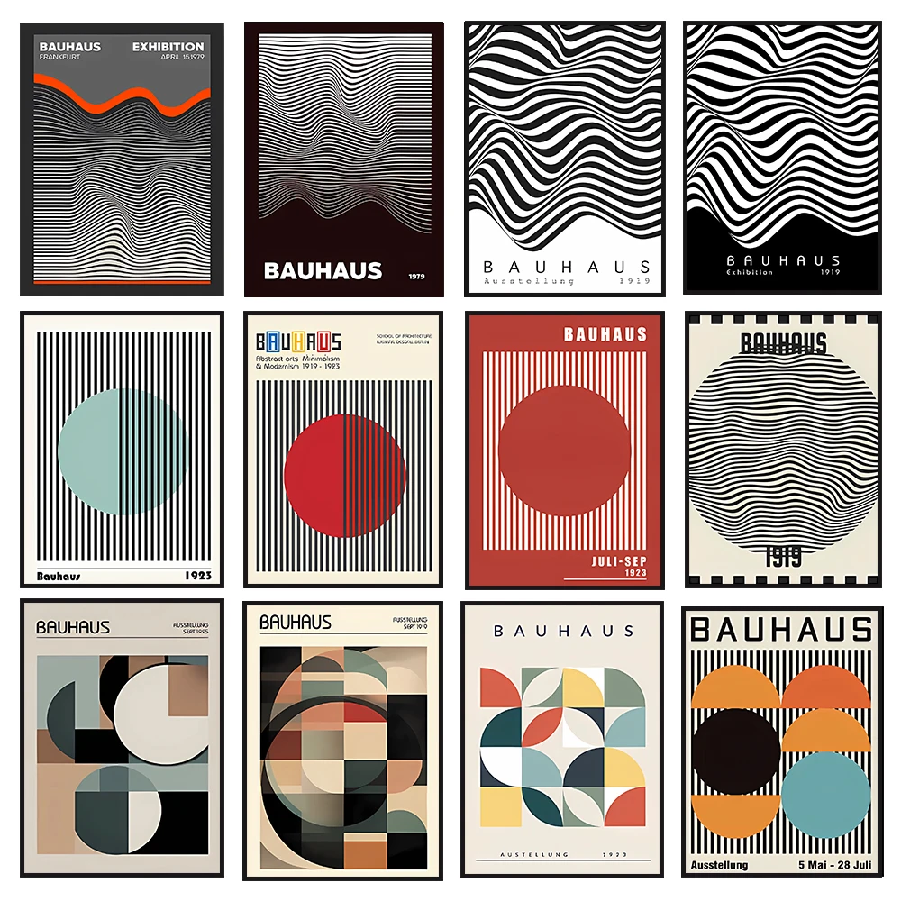 Abstraktes BAUHAUS-Kunstposter, Leinwandkunstgemälde mit geometrischem Linienmuster, verwendet für Raumwand- und Wohnzimmerdekoration, Rahmen