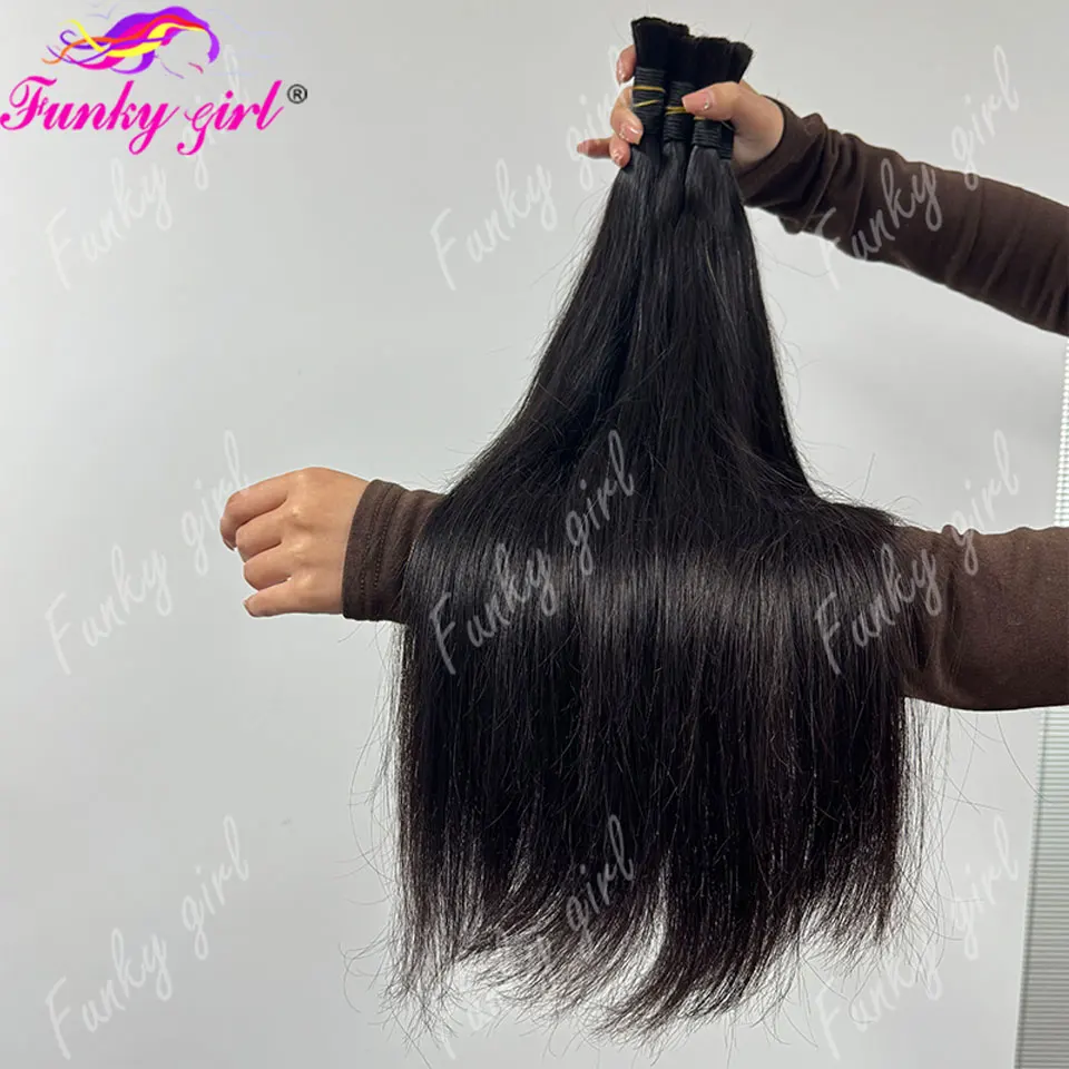 12A Straight Human Hair Bulk 50-400g Bundles 100% Virgin Brazilian Natural Black Color Weft Extension for Weaving Sewing