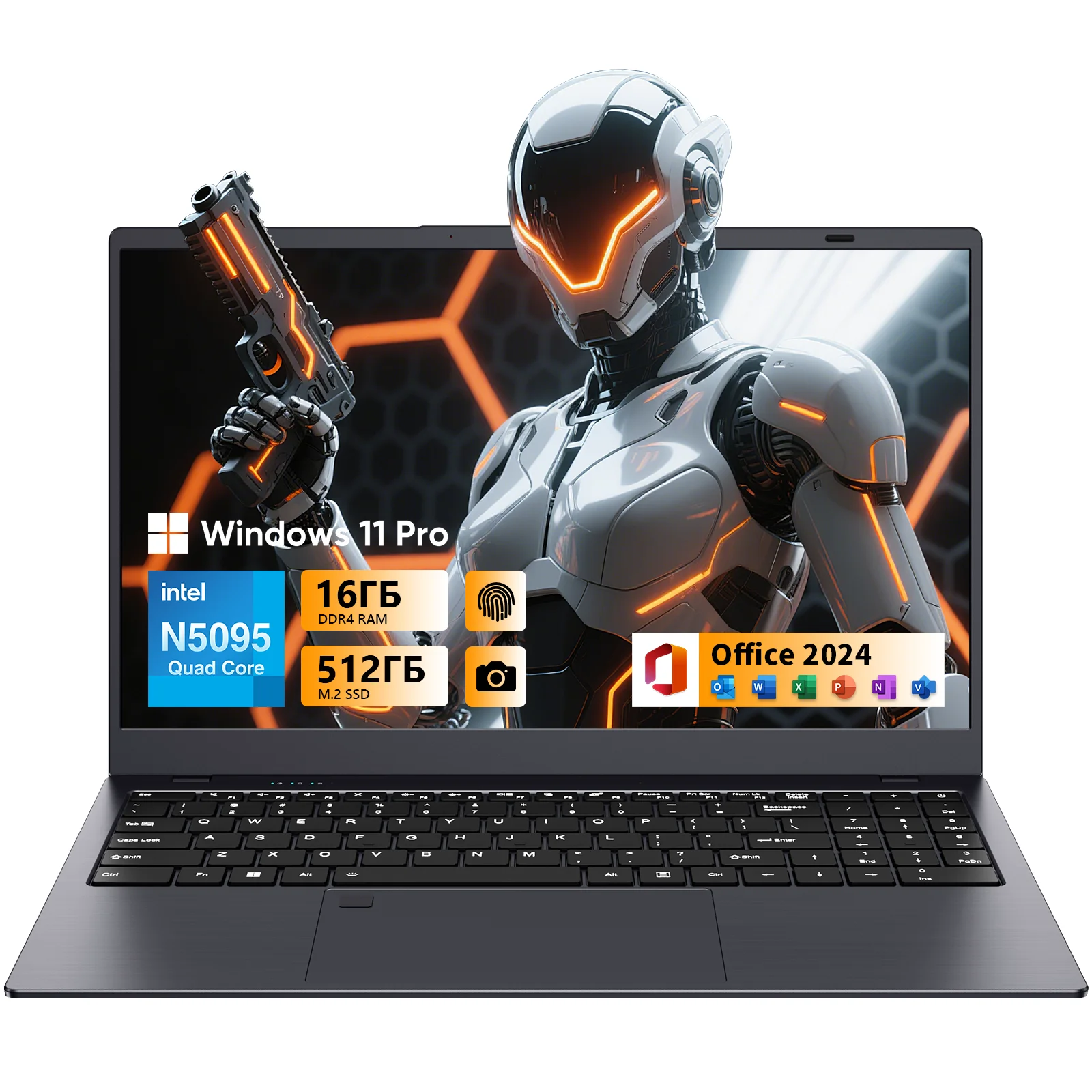 15,6-дюймовый ноутбук с Windows 11, 16 ГБ ОЗУ, твердотельный накопитель 512 ГБ, портативный компьютер, четырехъядерный процессор Intel N5095, Wi-Fi, подсветка BT4.2 и отпечаток пальца