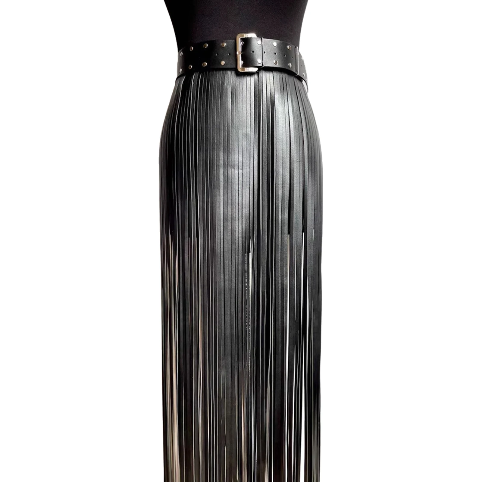

1Pc Women Girls Hot Faux Leather Tassel Skirt Adjustable Belt Tassel Skirt Costume Accessory for Party Club Masquerade Catwalk