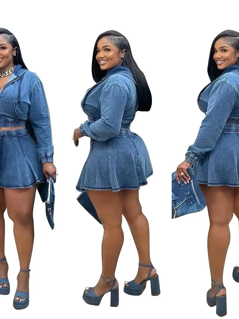 

Повседневный комплект из джинсовой юбки и топа, прямой крой, средняя/низкая талия, смесь ПВХ и ПУ, для отдыха