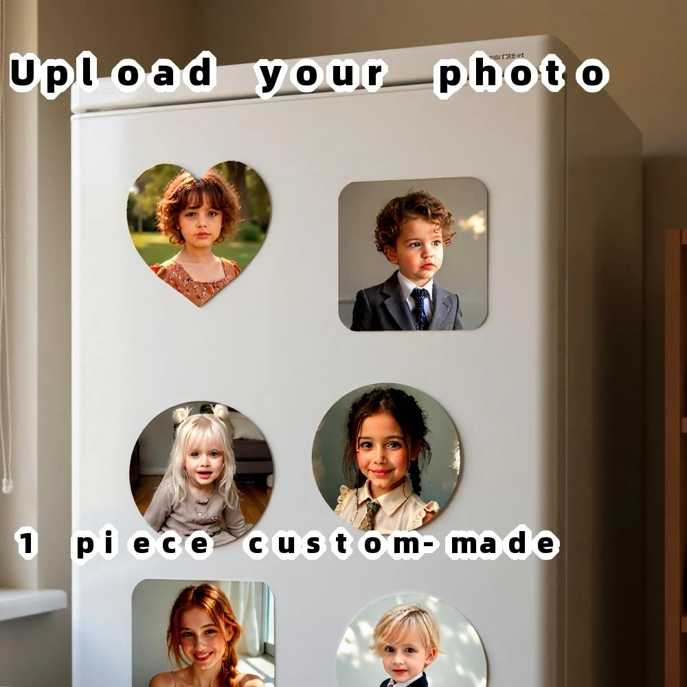 Imã de Geladeira Personalizável - Porta-Retrato com Recortes em Coração/Círculo/Retângulo, Carregue Suas Próprias Fotos, Presente Ideal