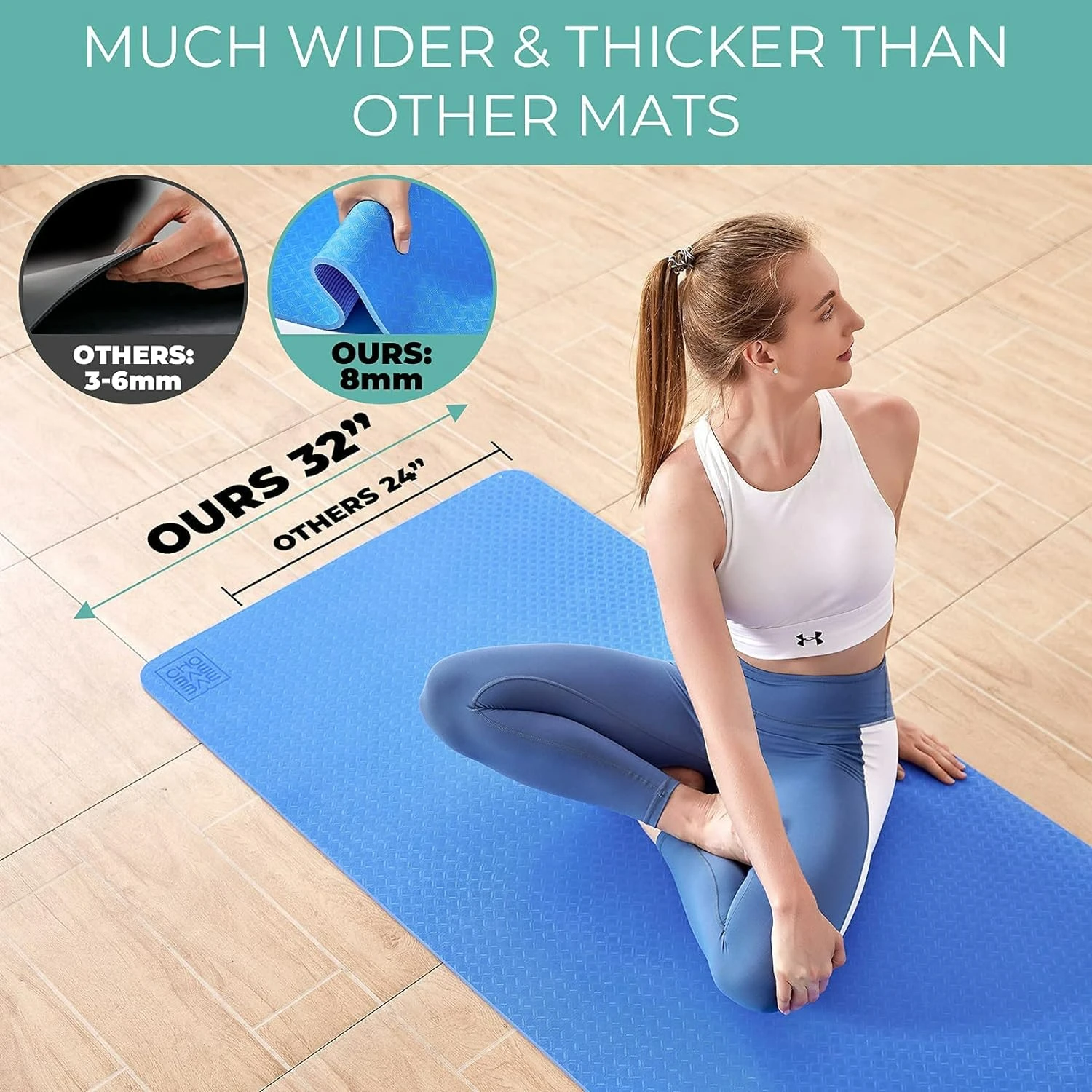 Extra Thick and Wide Better For Joints Shock Absorbing Cushioned Yoga Mat, 72" x 32" x 1/3" | Non Slip Padded Workout Mat for Pi