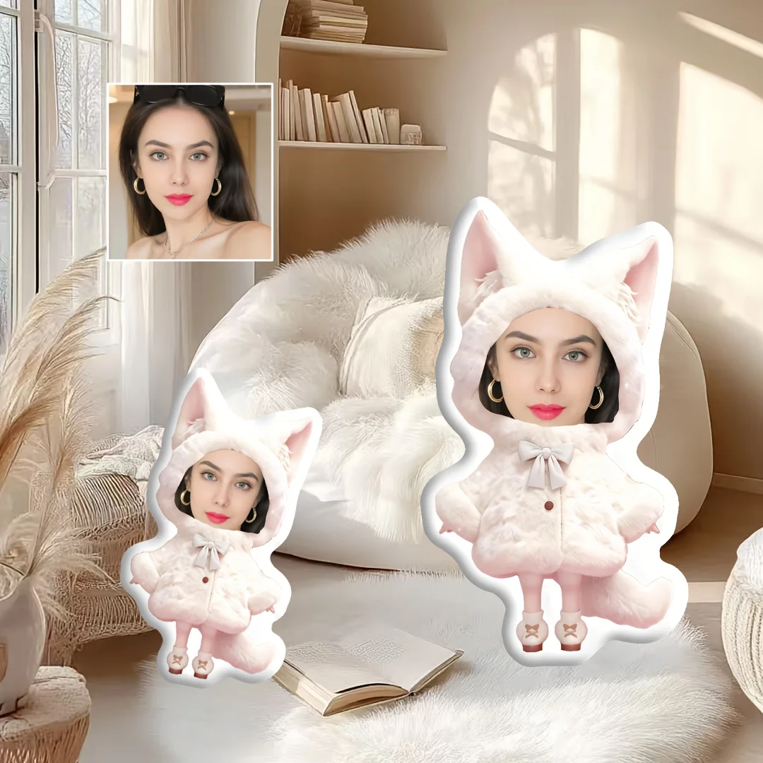 Customize Your Pillow with a Picture - Cute Beige Pillow with Ears for - Enhances Family Atmosphere - Improves Couple Relationsh