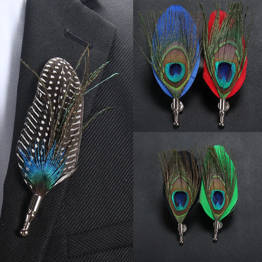 Handmade Unisex Feather Party Gift Wedding Jewelry Brooch Dress Suit Accessory Lapel Pins