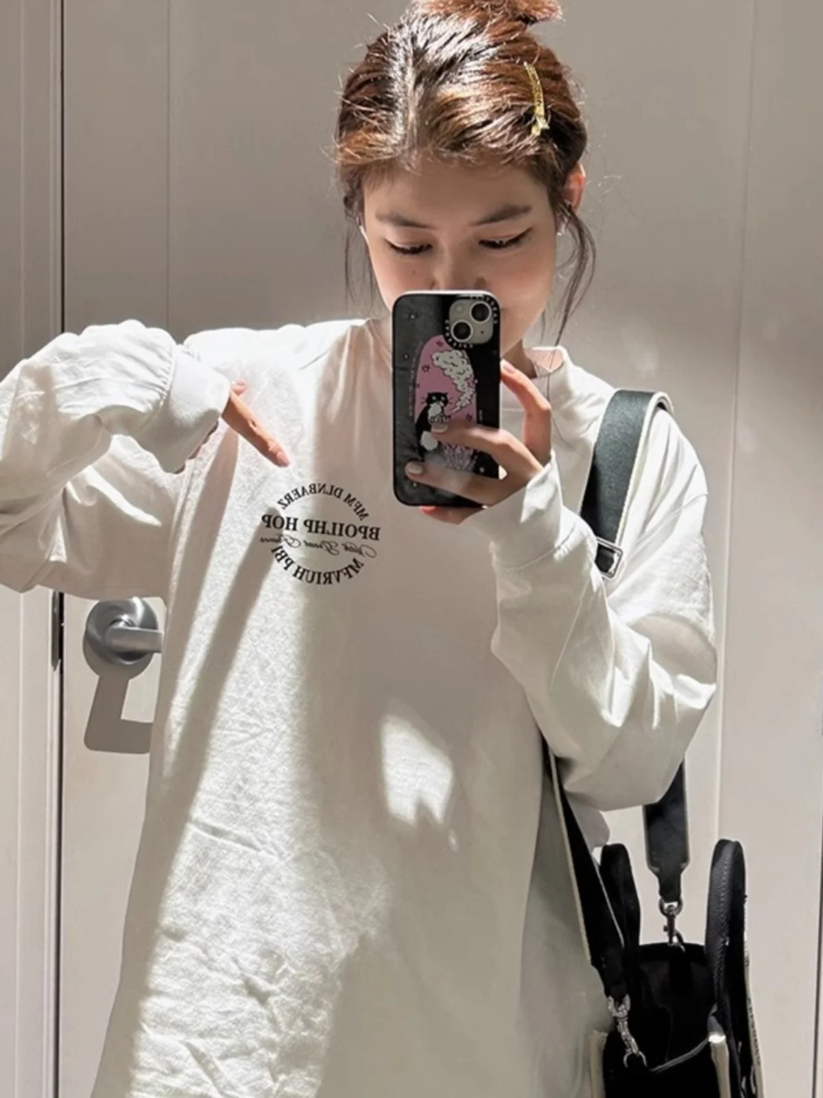 Extra Large 300 Pounds Heavyweight Pure Cotton Long Sleeve Women's T-shirt Autumn Winter Inner Wear Loose Design Sweet Cool Top