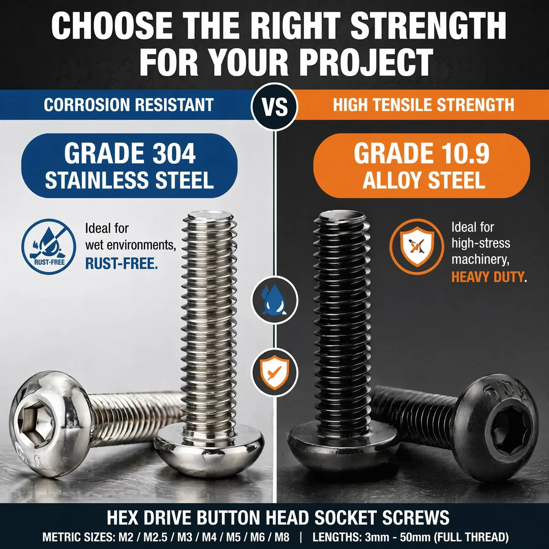 ISO7380 M2 M2.5 M3 M4 M5 M6 M8 304 A2 Round Stainless Steel or Black G10.9 Hex Socket Screw Button Head Allen Bolt Screws