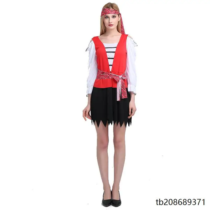 زي قرصان الكاريبي للبالغين، ملابس أداء للهالوين، زي تنكري، ملابس مسرحية، زي تقليدي عرقي للنساء #4