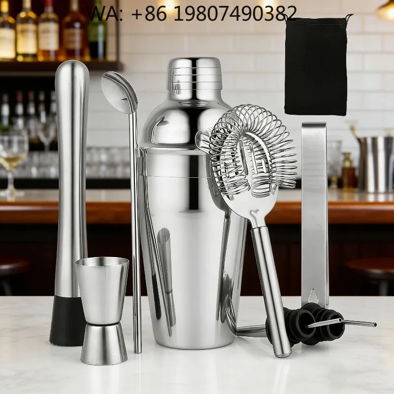 Wholesale Commercial Martini Mixing Kit, 9Pcs Stainless Steel Boston Cocktail Shaker Complete Bartender Supplies For Bar Shop