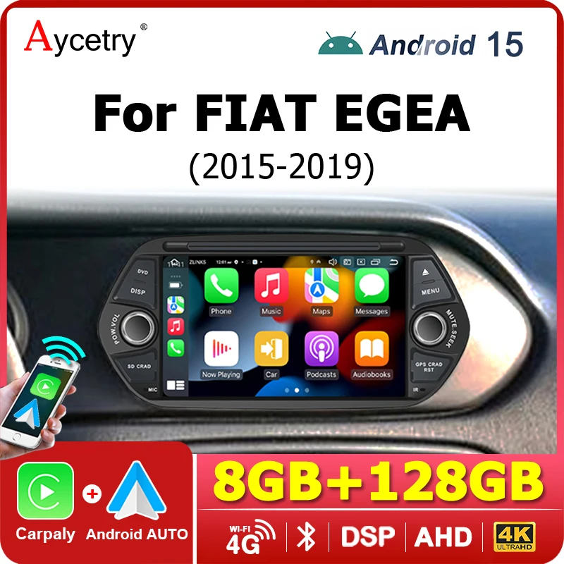 Autoradio Wireless Carplay Android 15 2 DIN con Schermo per FIAT TIPO EGEA 2015-2019, Lettore Multimediale 4G LTE