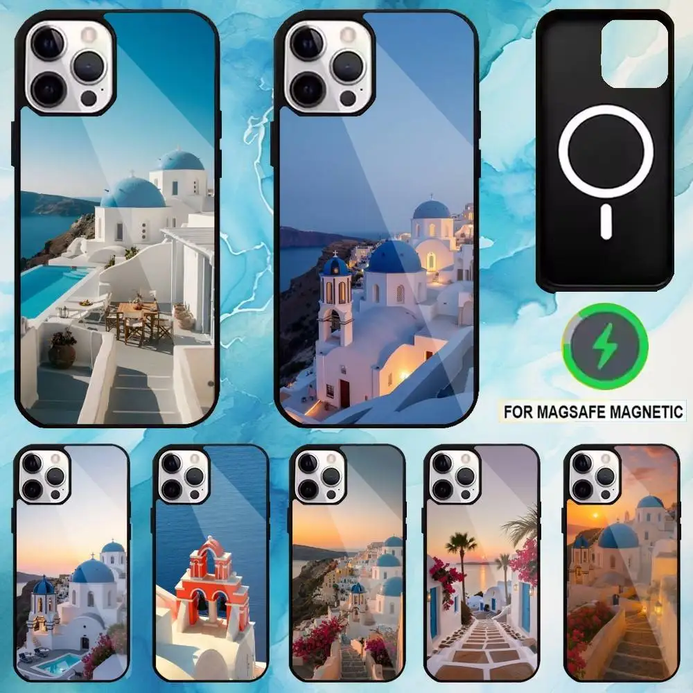 

Santorini Phone Case For iPhone17,16,15,14,13,12,11 Plus,Pro Max Magnetic For Magsafe Wireless Charging