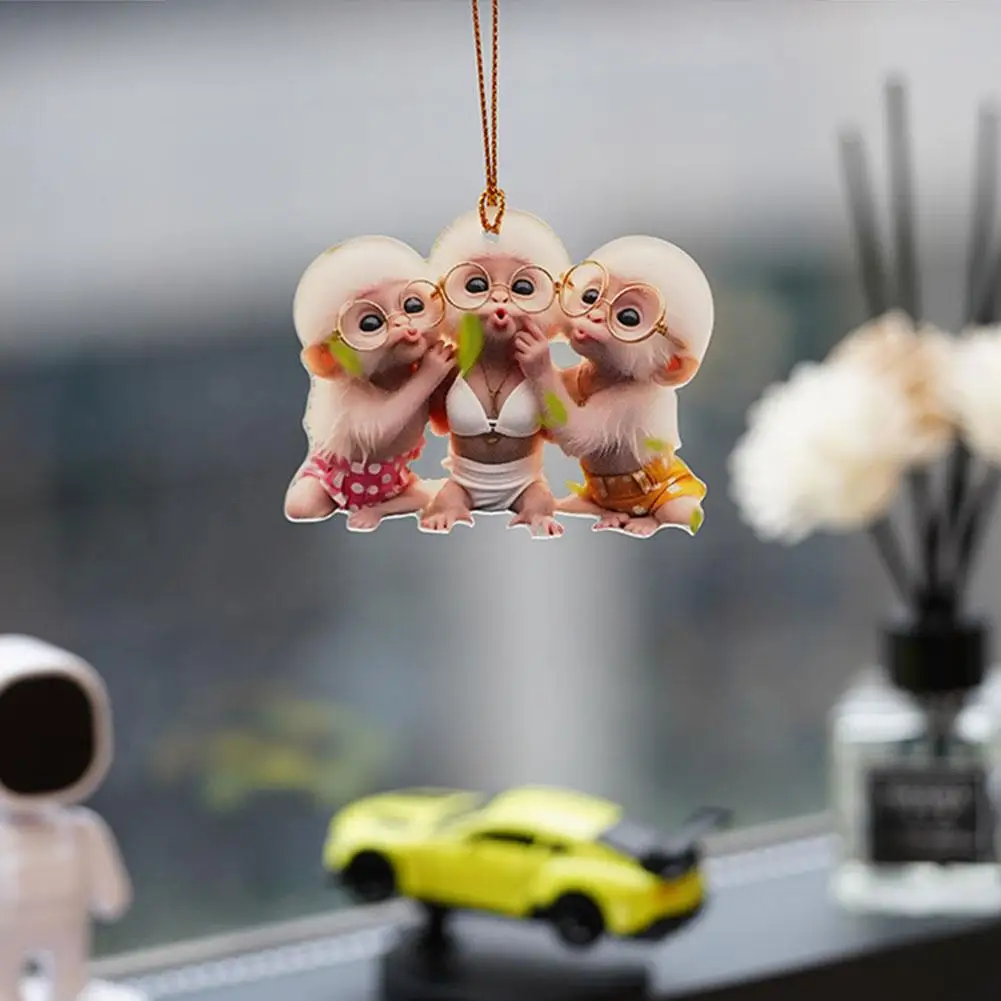 2d em forma de macaco pingente de carro pendurado ornamento com animal realista retrovisor pendurado corrente espelho decoração interior accessorie t6