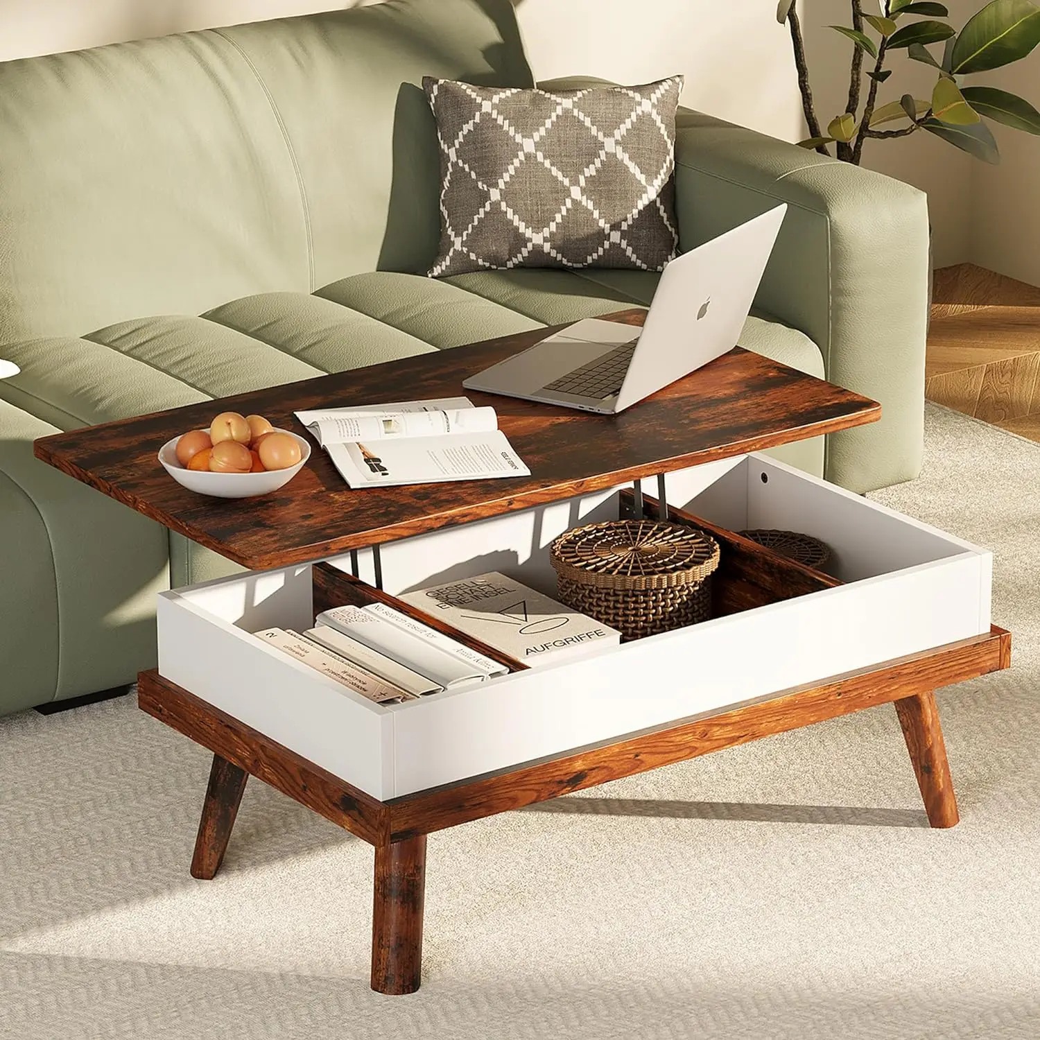 Comfort Corner Lift Top Coffee Table, Wood Coffee Table with Hidden Compartment, Coffee Table for Living Room Reception Room