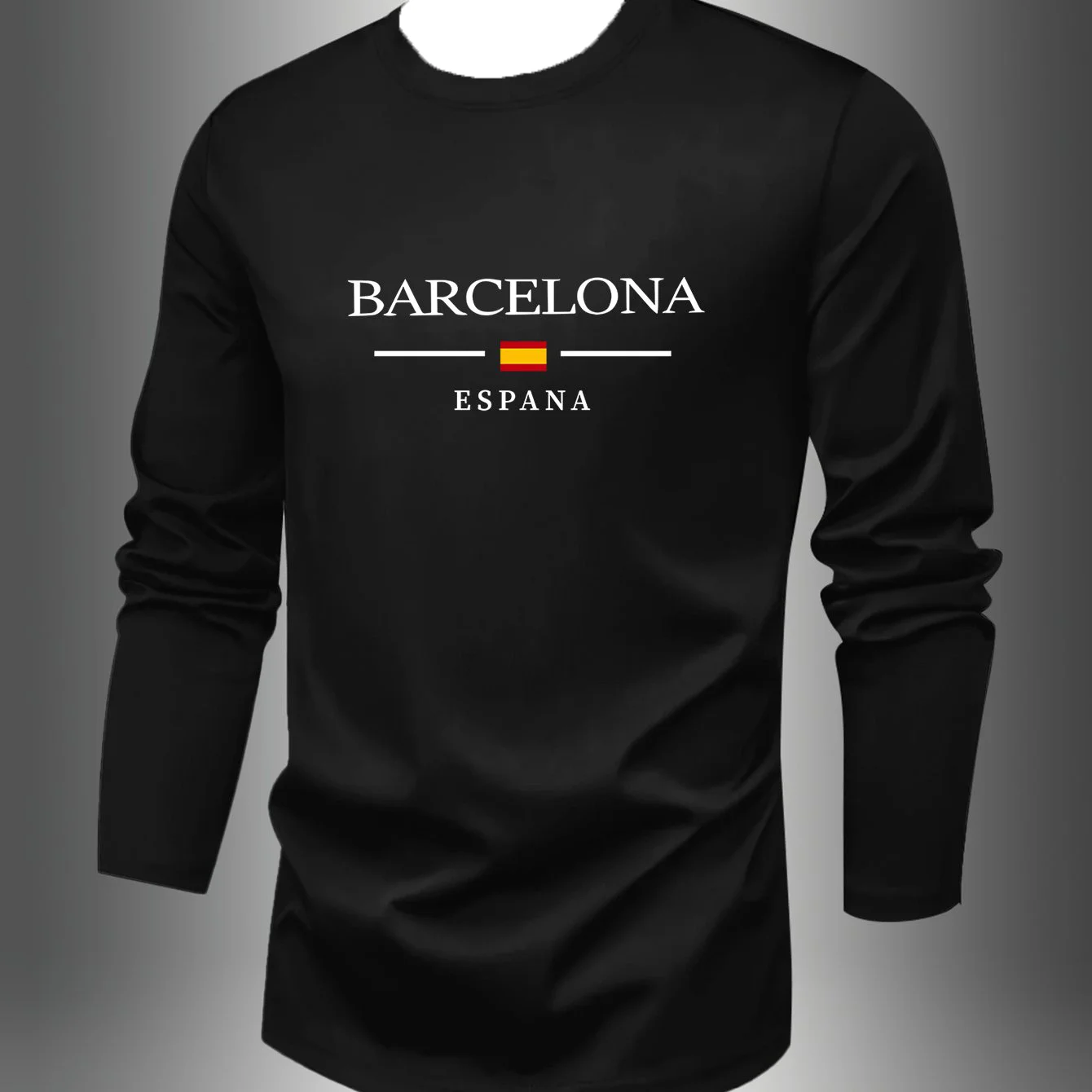 

2026 Men's Basic long Sleeved Round Neck T-shirt With Spanish Printed Pattern Design For Spring and Autumn Casual Clothing Top