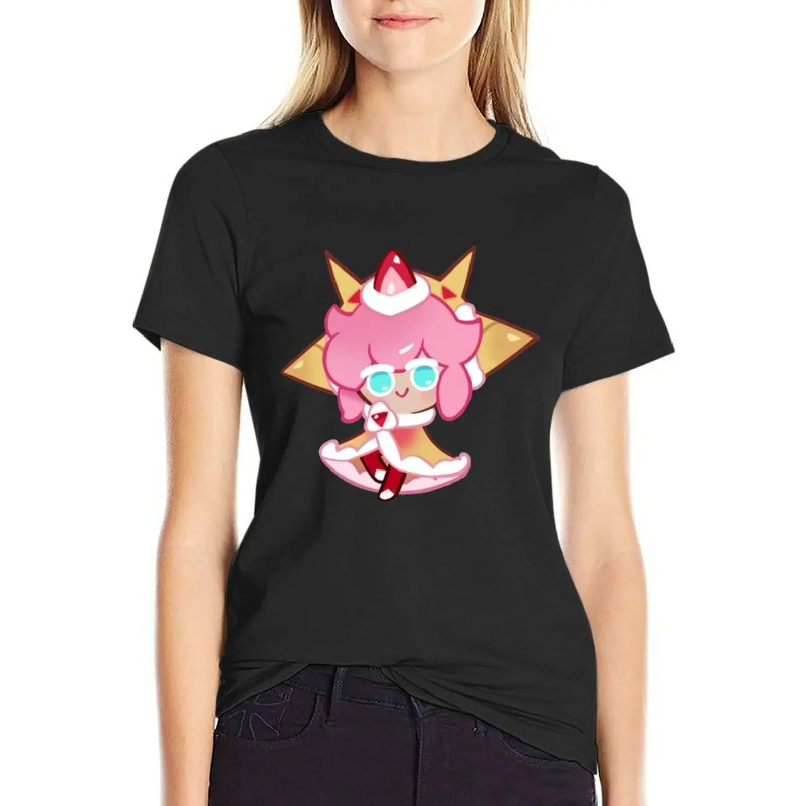 Strawberry Crepe Cookie! Cookie Run Kingdom T-Shirt anime clothes summer top Aesthetic clothing funny tops Women