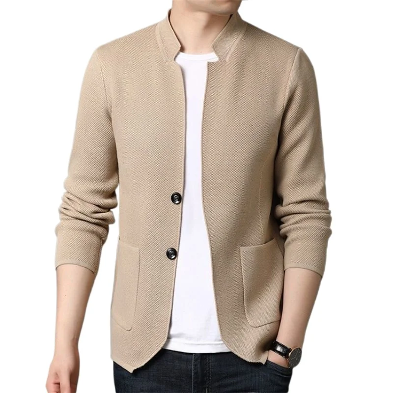 

Новый мужской костюм с воротником, однотонный свитер, кардиган, повседневный вязаный свитер, куртка