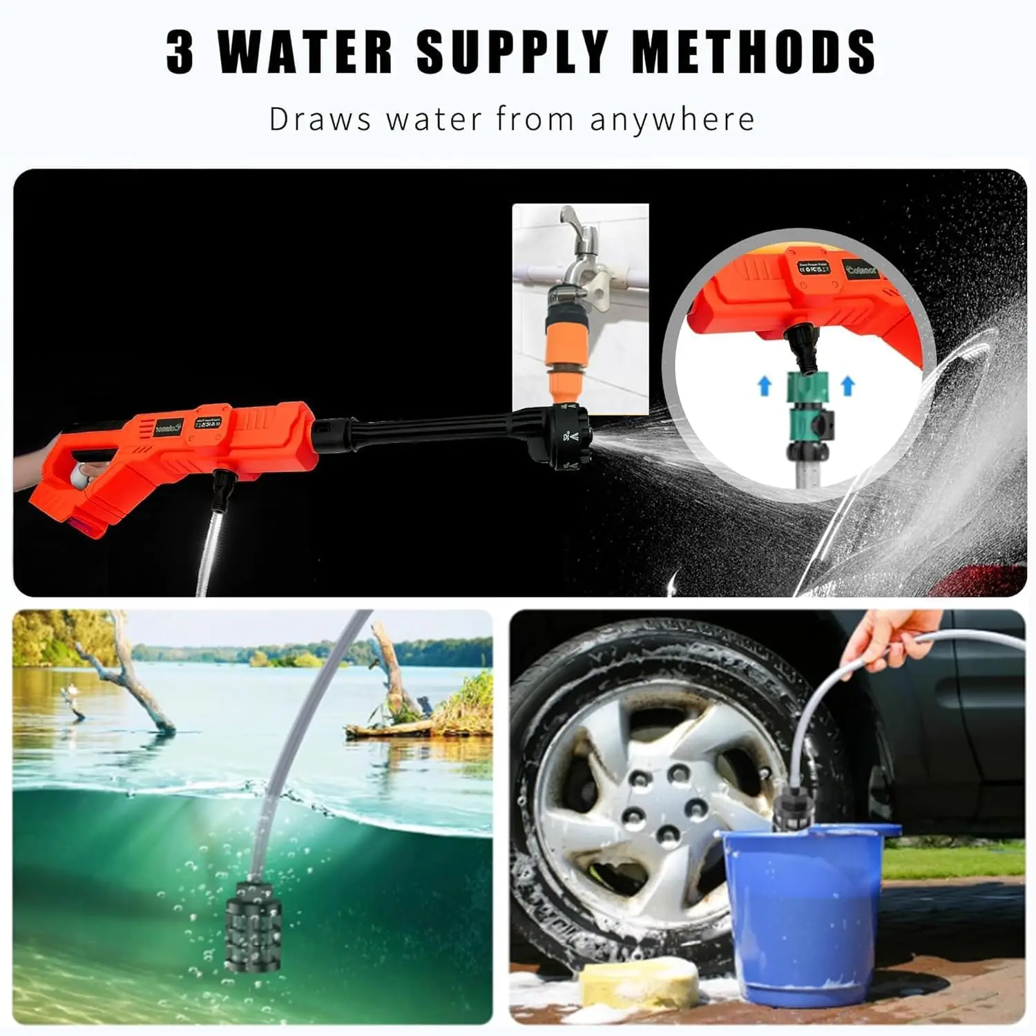 18V Auto-Hochleistungsreiniger 1000PSI Tragbarer Druckreiniger mit 6-in-1-Düse, nur Werkzeug