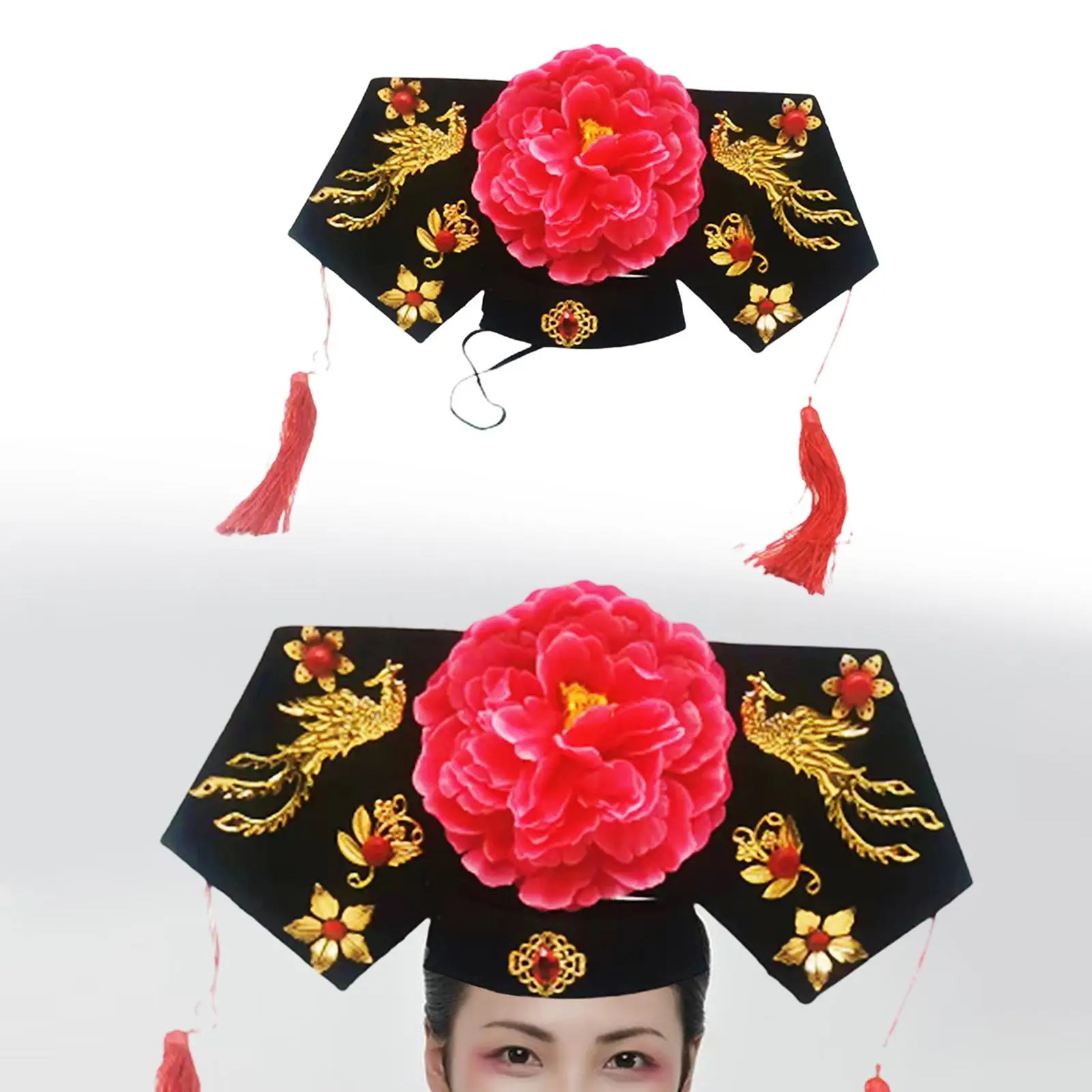 Qing Headband with Tassel Props Embellished Chinese Hair Hoop Floral Hairband for Birthday Holiday Party Performance