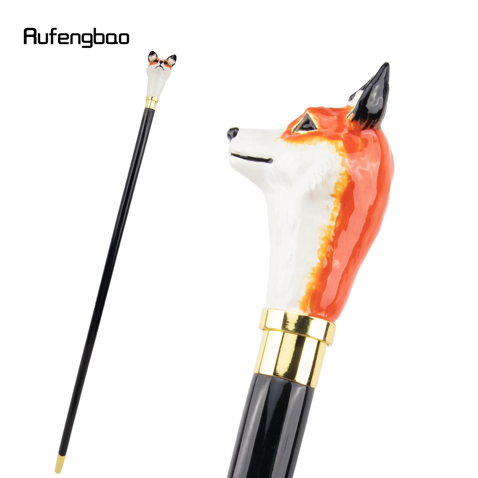 Ceramic Red Fox Head Wooden Single Joint Fashion Wood Walking Stick Decorative Walking Cane Halloween Mace Wand Crosier 95cm