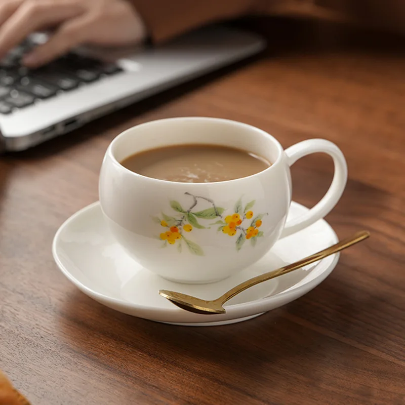

HYS suet jade coffee cup high value latte latte flower household afternoon tea milk cup saucer mug activity souvenir