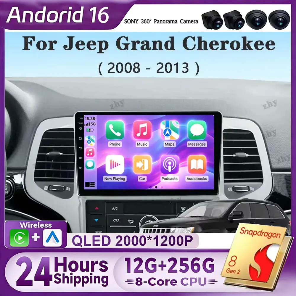 For Jeep Grand Cherokee 2008 2009 2010 2011 2012 2013 Multimedia Stereo Player Navigation GPS Autoradio DSP Android 16 Car Raido