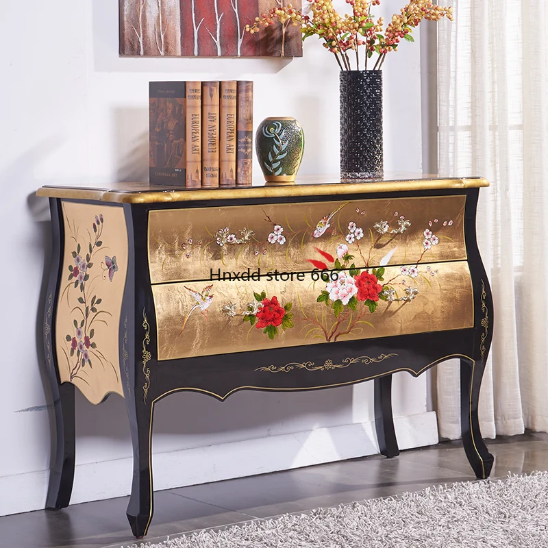 Entrance cabinetliving room solid wood new Chinese gold foil dining side cabinet storage locker