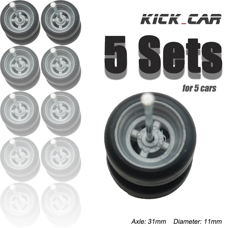 1/64 Wheels with Fixed Rubber Tires Four Spoke for Toy Models