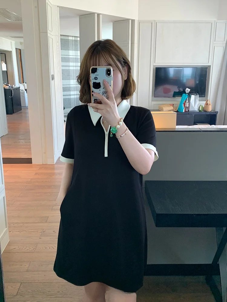 Maixi Sukienka Midi Plus Size Damska z Kołnierzykiem, Kolorowa, Wyszczuplająca, Letnia, Casualowa, z Wysokim Stanem, Rozkloszowana Spódnica A-Line