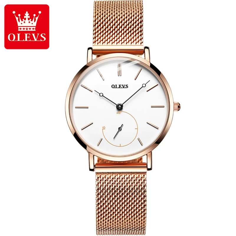 OLEVS Top Brand 2024 New Fashion Simple Ladies Ultra-thin Quartz Watch Luxury Stainless Steel Mesh Strap Waterproof Ladies Watch