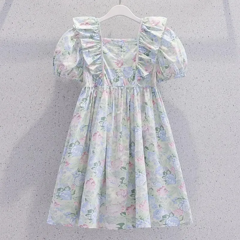 New Girls Dress Summer 2026 Floral Pattern Beach Dress For Girl Bohemia Princess Children Dresses Costume Teen 6 8 10 12 14 Year