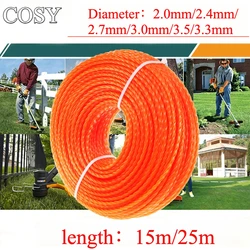 COSY Garden Tools 25m/15m*2.4mm/2.7mm/3mm/3.5mm/4mm Grass Trimmer Line Nylon Spiral Brush Cutter Rope Lawn Mower Head Accessory