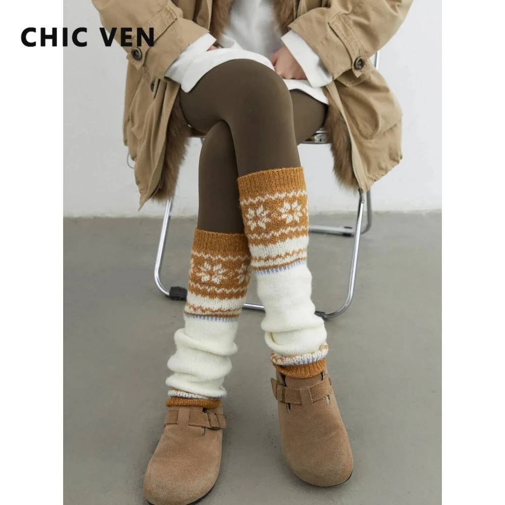 CHIC VEN Fashion Women Leg Warmer Loose Casual Jacquard Knitting Long Sock Girls Retro Stacked Leg Cover Autumn Winter 2026