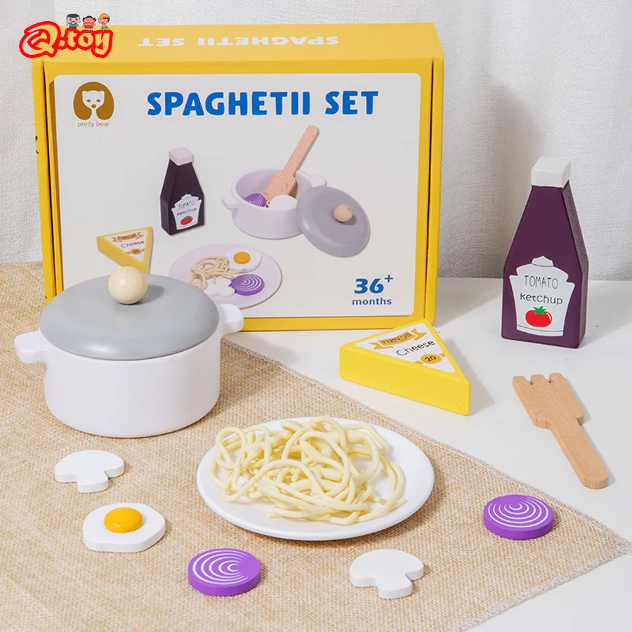 Kids Pretend Play Simulation Kitchen Toys Wooden Spaghetti Set Imitation Game Houseplay Food Play Toy for Girls Children