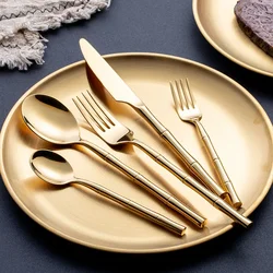 Stainless Steel Steak Knife Imitation Bamboo Handle Dining Fork Spoon Cutlery Set Household Western Tableware  dining table set