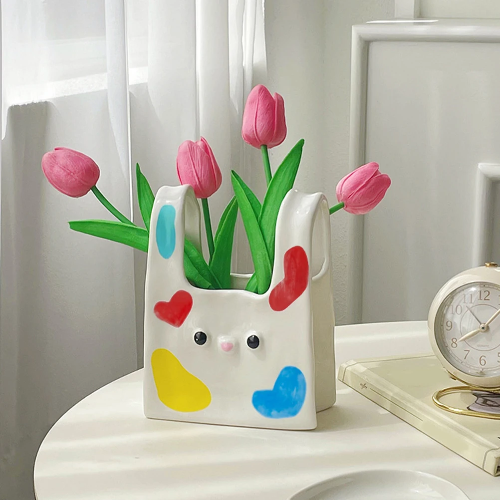 

Creative Bunny Flower Porcelain Vintage Style Coffee Table Centerpiece Purse Shaped Ceramic Decor RV Ornaments Home Entryway