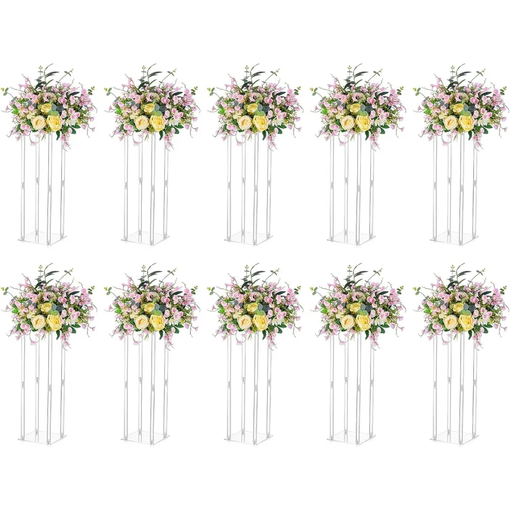 

Centerpieces Acrylic Vases - 10 Pcs 23.6 inch Tall Flower Vase Flowers Stand for Party Tables Decorations