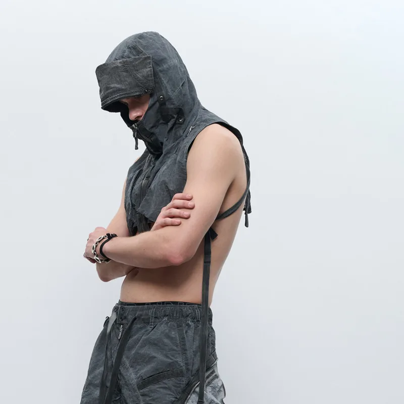 HKSH Summer Spring New Men Tide Dark Vintage Punk Functional Integrated Hooded Vest Multi-Form Conversion Waistcoat Vibe HK26463