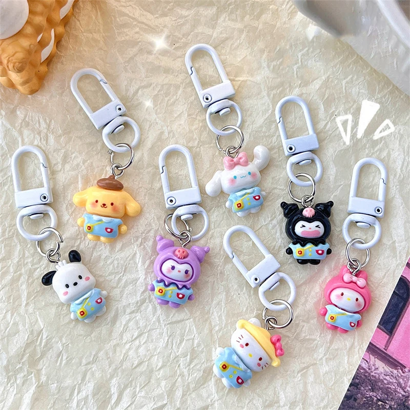 Kawaii sanrio kuromi olá kitty cinnamoroll chaveiro bonito dos desenhos animados carro chaveiro pingente escola mochila decoração brinquedos do miúdo presente