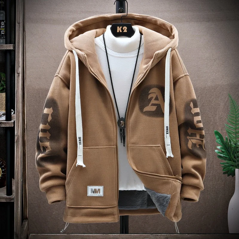 Fashion 2024 Winter Thicken Warm Fleece Parkas Casual Hooded Plush Jackets Outwear Loose Windproof Cotton-Padded Coats Clothing