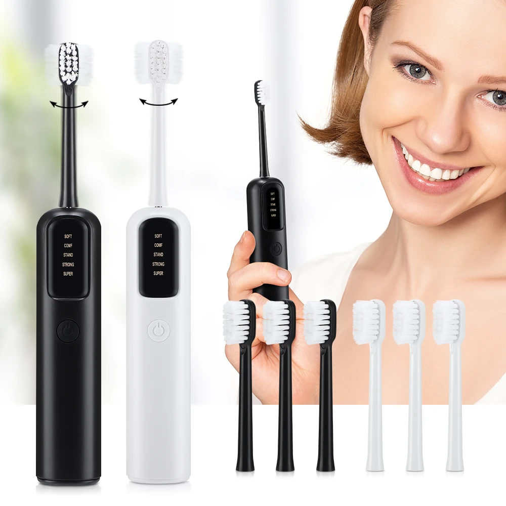 

Электрическая зубная щетка с вибрацией, электрическая зубная щетка с качающейся и вибрацией для взрослых, перезаряжаемая 4 головки типа C, 5 режимов