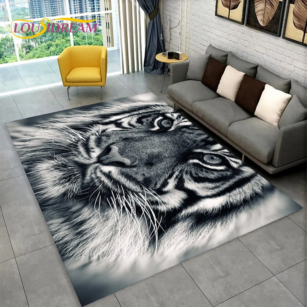 3D Tiger Leopard Cheetah Lion Wolf Area Rug,Carpet Rug for Living Room Bedroom Sofa Doormat Kitchen Decor,Kid Non-slip Floor Mat