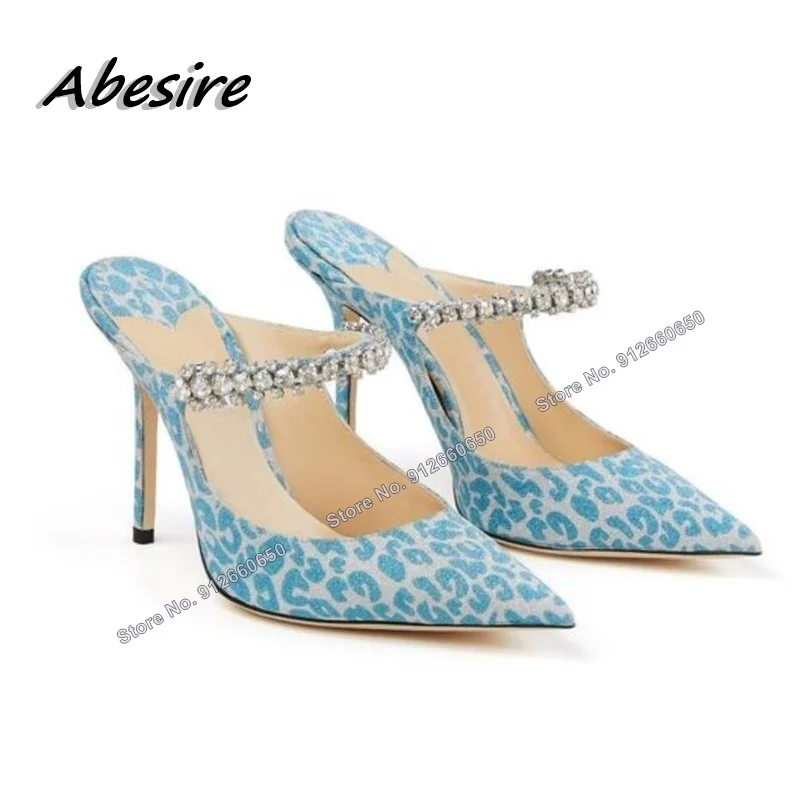 

Abesire Crystal Sandal Slippers Blue Women Mixed Color and Solid Summer Band Strap Stilettos Party Shoes on Heels Wedding Shoes