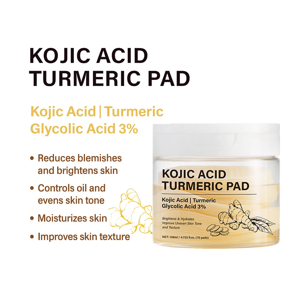Kojic Acid Turmeric Clarifying Toner Pad & Use After Spot Care, Soothing & Moisturizing with Turmeric, Niacinamide,70 Pads