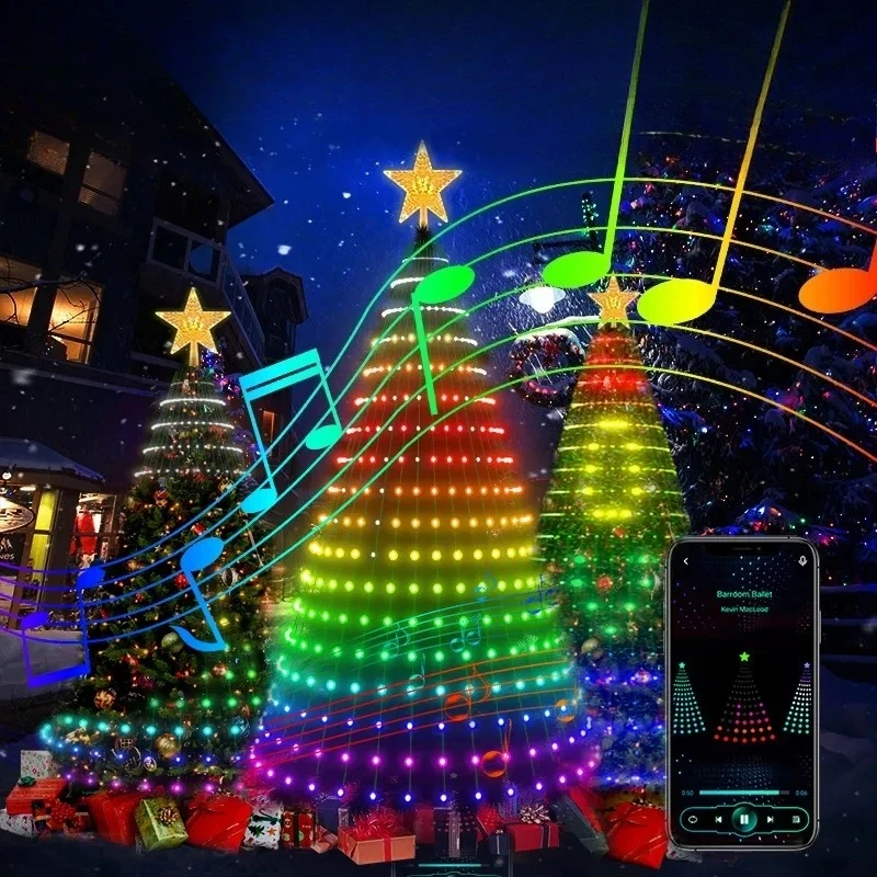 APP Smart Christmas Tree Light Bluetooth Colorful Festival Neon Leather Wire Light String LED Decorative Graffiti Waterfall Lamp