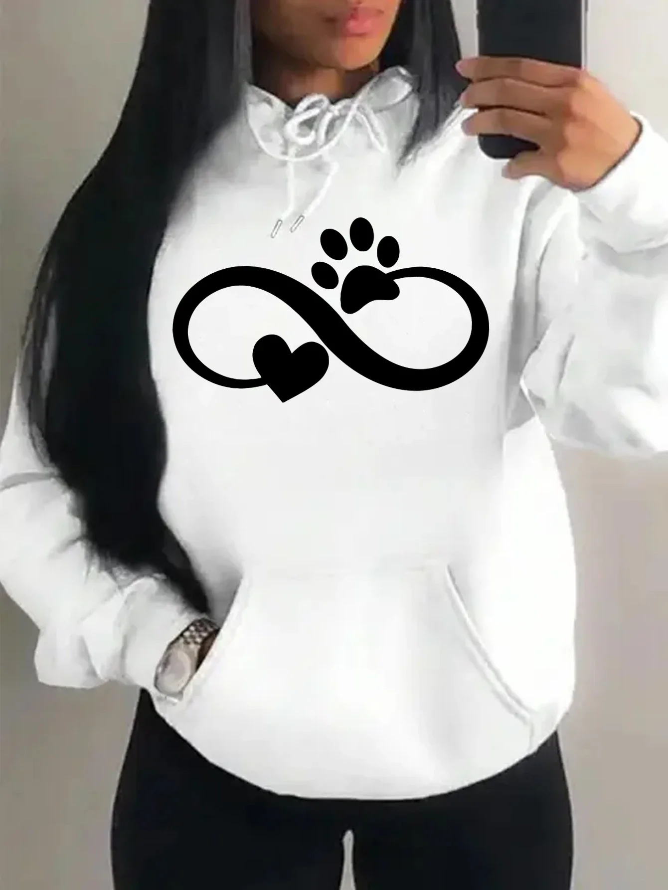 

Creative Cat Palm and Love Creative Design Heart Pattern Hoodies Women Winter Fall Fashion Casual Hoody Streetwear Clothing