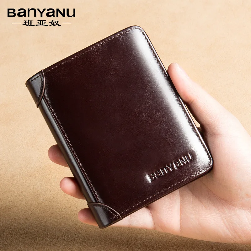 

BANYANU New Genuine Short Male Wallet Leather Men Wallets Anti Rfid Classic Style Purse Card Holder Men Fashion High Quality Bag