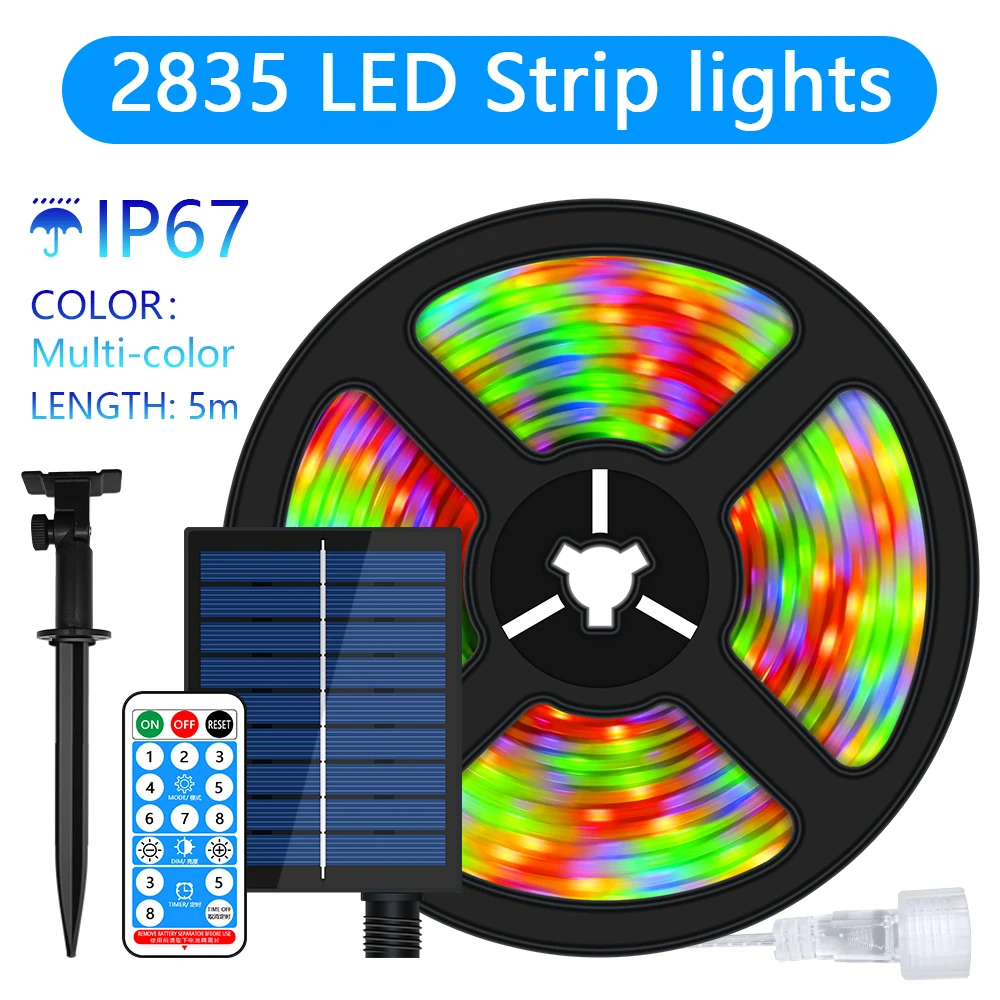 Taśma panel słoneczny 8 trybów świąteczna kolorowa wróżka 5M 10M lampki IP67 wodoodporna dekoracja ogrodowa na Patio atmosfera słoneczna