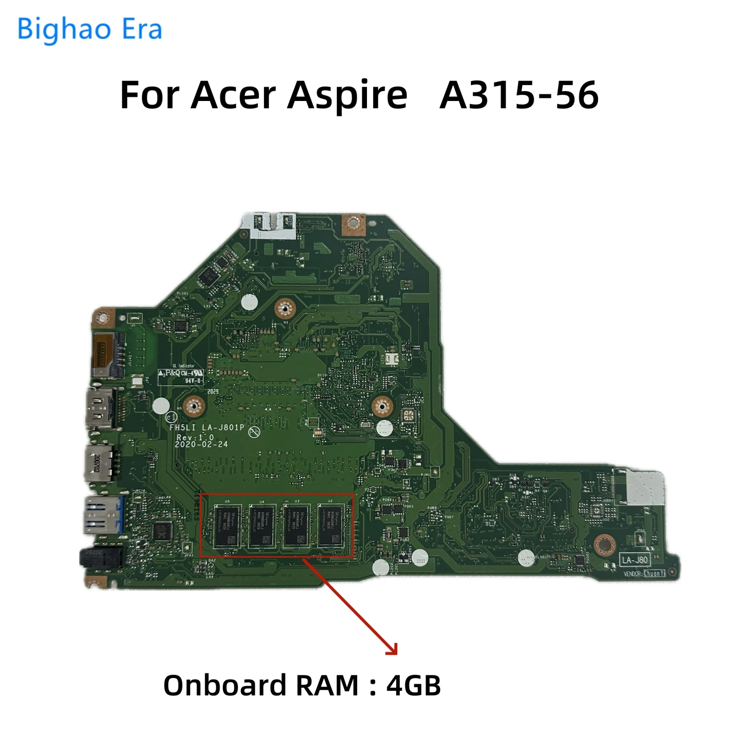 FH5LI LA-J801P For Acer Aspire A315-56 15.6 Inch Laptop Motherboard With i3-1005G1 i5-1035G1 CPU 4GB-RAM NBHS511001 NB.HS511.002