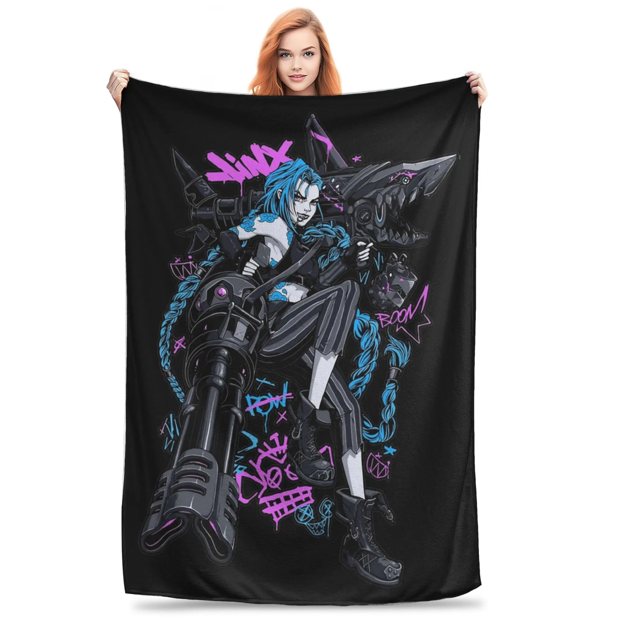 Jinx Arcane You Got Jinxed Blanket Flannel Decoration L-Leagues of Legend Game Ultra-Soft Throw Blanket for Bed Travel Quilt