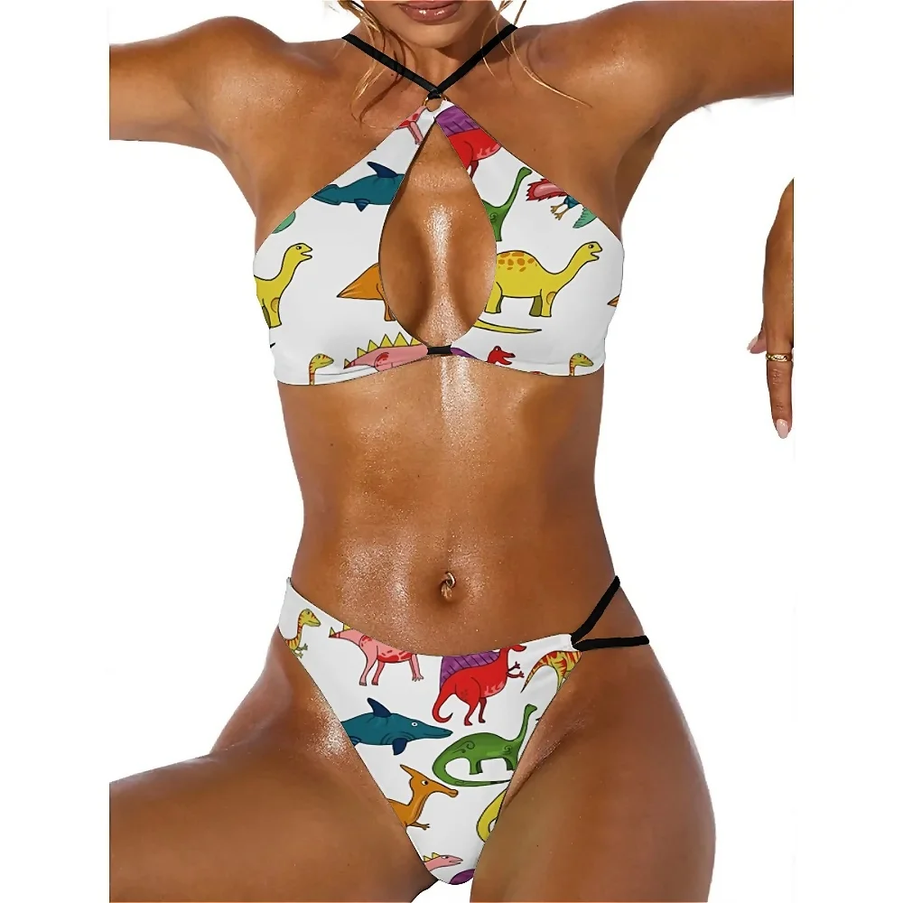 Micro maillot de bain dinosaure coloré pour femme, bikini sexy, string, ensemble deux pièces, piscine, rave